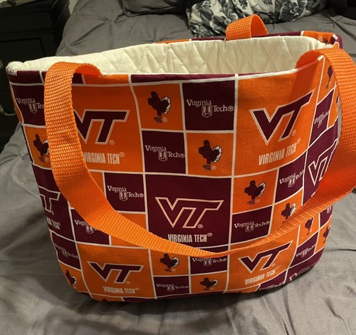 Virginia Tech Hokies Small Cloth Book Tote Bag Handmade Orange & Maroon