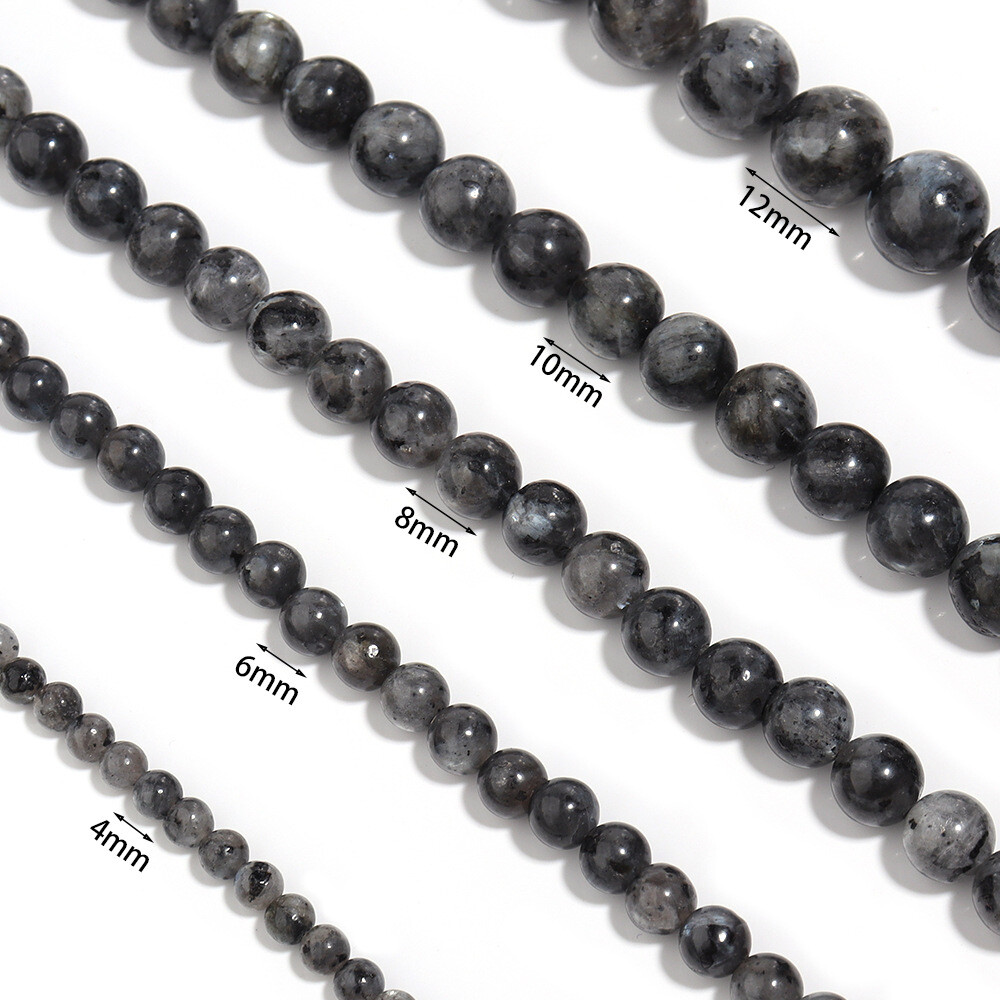 Natural Stone Black Spectrolite Round Spacer Beads Jewelry Making