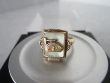 VINTAGE 10K SOLID GOLD MOTHER OF PEARL RAINBOW GIRLS BFCL GAVEL MASONIC RING