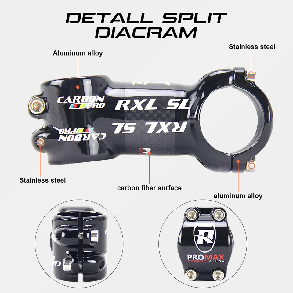 Vástago de bicicleta de carretera de 1-1/8" de fibra de carbono + aleación de aluminio de 6 grados Foto 3 de 4