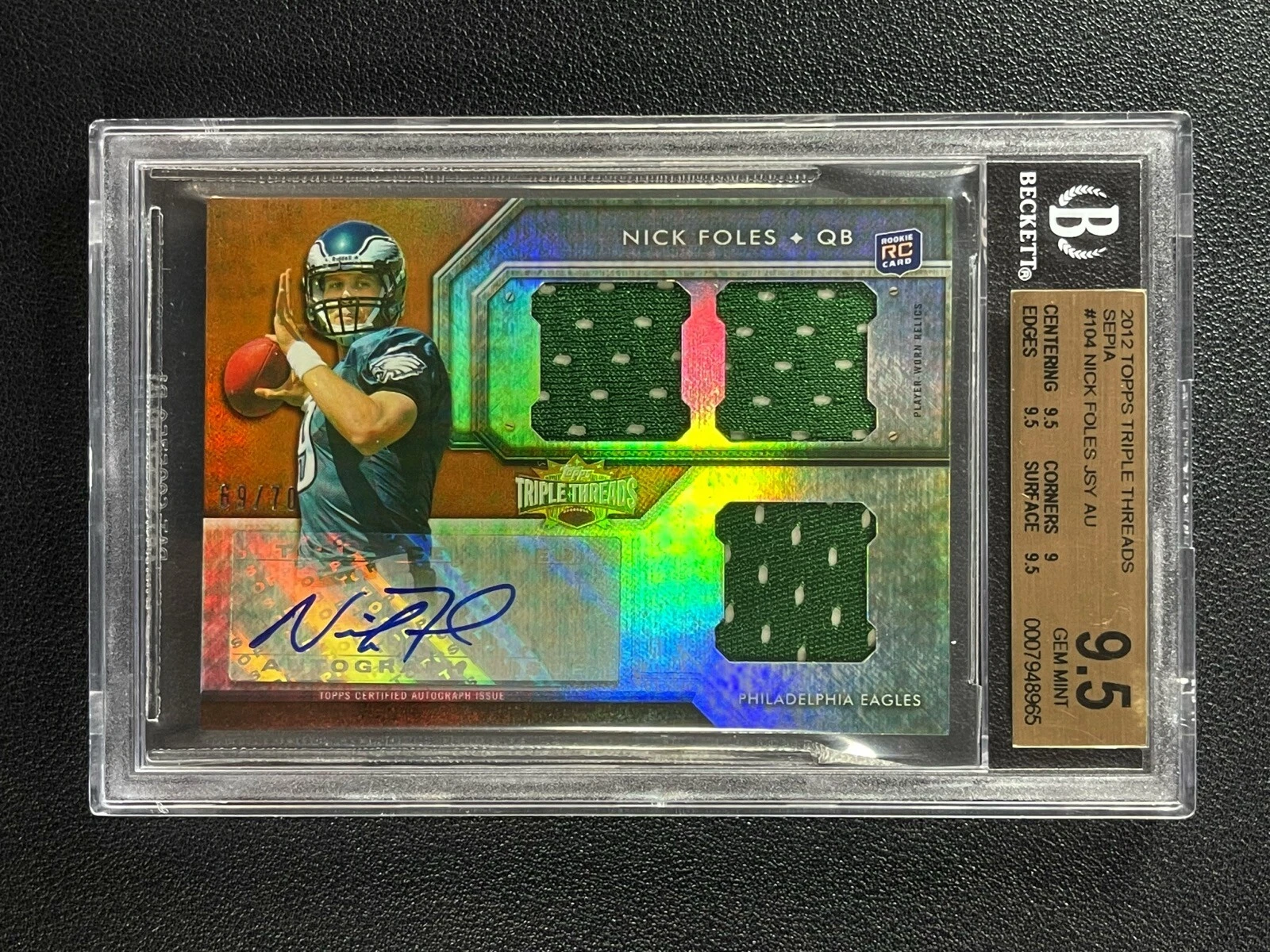 Nick Foles Topps Triple Threads Rookies Autograph Relics #15 Sepia
