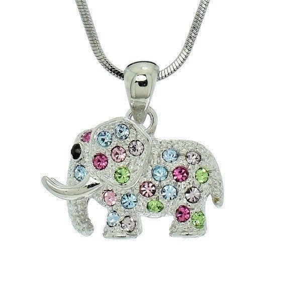 Multi Color ELEPHANT Pendant Made With Swarovski Crystal Luck Necklace 18