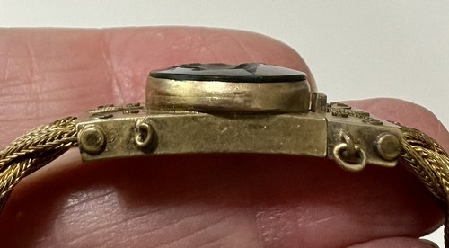 Antique 12K Gold Filled Braided Mesh Greek God Hermes Onyx Intaglio Bracelet - Picture 12 of 15