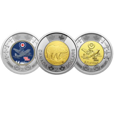   Canada $2 Dollars Toonie Coin, Royal Air Force + classic Polar Bear, 2024