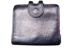 Lodis Black Wallet Small Leather Fold Open Bill Bifold Snaps Leather Red Lining