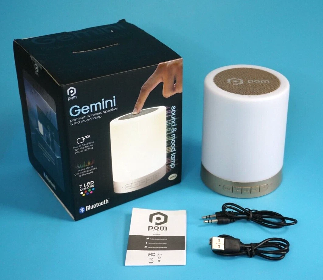 POM GEMINI BLUETOOTH WIRELESS SPEAKER MOOD LAMP WHITE GOLD NEW IN BOX