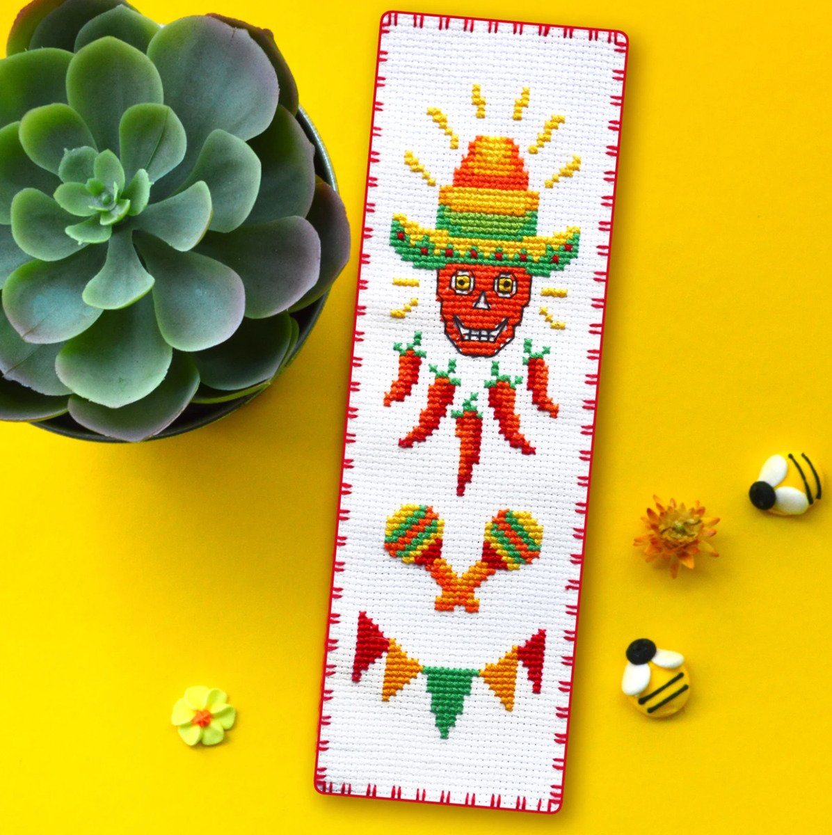 Bookmark cross stitch kit 'Mexicanos' Do It Yourself Bookmark Embroidery Kit