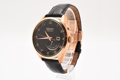 美品 SEIKO 5M84-0AC0 KINETIC ブラック キネティック Seiko 5M84-0AC0 Day Date Black Pinkgold Round St.Steel 10B