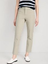 Old Navy High Rise Pixie Straight Ankle Pants Womens 8 Beige Stretch NEW