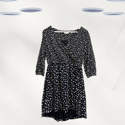 Ex Fat Face Damen 3/4 Arm Ditsy Floral Jersey Tunika in Schwarz