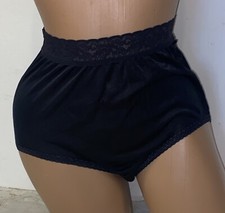 Vintage HANES Nylon Lace Trim Panties Black Size 7 Sissy Panty Silky Shiny P10