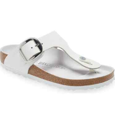BIRKENSTOCK GIZEH BIG BUCKLE SLIDE SANDALS WOMEN'S WHITE SIZE 6-6.5US/ 37EU