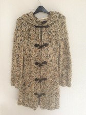Krisp, Chunky Knitted Hoodie Toggle Jacket / Coat, Mottled Cream/beiges Size 10