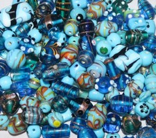 150 Lamp Work Glass Beads, Mixed Style Sizes in Turquoise Color combination.