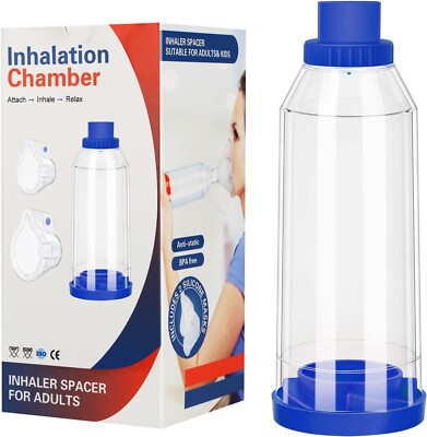 Portable Handheld Spacer Low Resistance Inhalation w/ Adult + Child Size 2 Masks