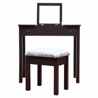 Wooden Makeup Flip-top Mirrored Dressing Table Set, Espresso Wooden Makeup Flip-top Mirrored Dressing Table Set, Espresso