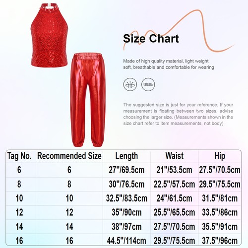 Kids Girls Outfit Hip-hop Tracksuits Elastic Waistband Dance Set Dancewear Tops - Picture 15 of 44