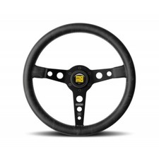 MOMO Prototipo Heritage 350MM Distressed Black Leather Steering Wheel w/ Black