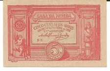 Portugal 5 Centavos Bronze Note Casa da Moeda 1918 P-98 Aunc serie BL