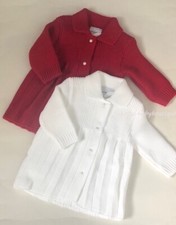 Baby Girls White or Red Knitted Pearl Button Spanish Style Cardigan Coat 0-36M
