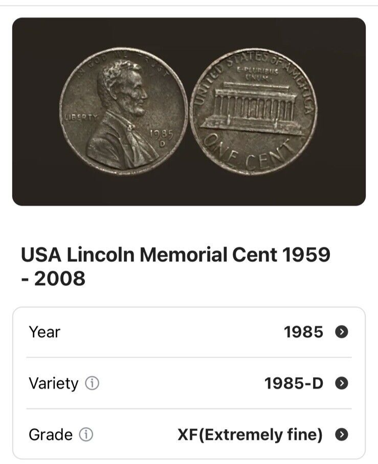 US LINCOLN CENT 1985 D STRIKE ZINC PENNY PLANCHET BLACK TONE