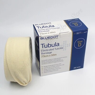 BLUE DOT BY CREST MEDICAL Elasticated Tubular Support Bandage Size D. 7.5cm Flat Width x 10m. Full Roll.