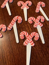 12 Piece Christmas Candy Canes Cupcake Cake Pics Decorations