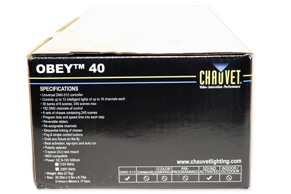Chauvet DJ OBEY40 Universal DMX-512 Light Controller With 192 Channels and Midi - Image 4 of 4