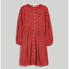 MADEWELL Challis Button-Front Mini Dress in Tiny Daisy Ground Madder Red {GG1}