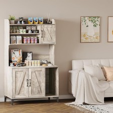 3-in-1 Grey Cat Litter Enclosure, Hidden Box W/ 4 Storage Shelves  Scratch Pad