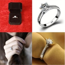 WOMENS 925 SPARKLING STERLING SILVER CZ ENGAGEMENT RING SIZE 7 U.S. WITH BOX