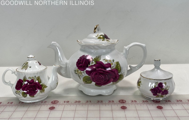 3 Pc. Vintage Arthur Wood/Allyn Nelson Floral Teapots & Creamer Set