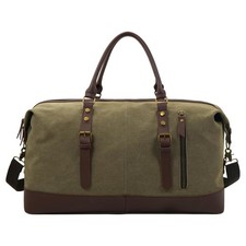55L Canvas Duffle Bag for Men, Carry On Travel Weekender Overnight Bag Green