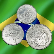 Lot of 3 Brazil 5, 10 & 50 Cruzeiro Coins - 1980s Dates - Combined Ship