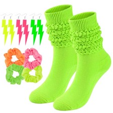 TRIITECH Neon Slouch Socks for Women, 80s 90s Scrunch Knee 5-11, Green