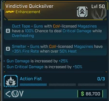 Borderlands 4 ⭐VINDICTIVE QUICKSILVER ENHANCEMENT⭐COV⭐GUN DAMAGE, GUN CRIT DMG