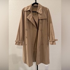 Norma Kamali Women  s Double Breasted Trench Coat Designer Neutral Luxury - Small