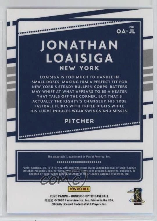2020 Panini Donruss Optic Optic Auto Jonathan Loaisiga #OA-JL Auto - Image 2 of 2