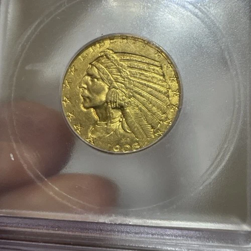 🌟 1908 $5 Gold Coin ICG MS63 UNC Half-Eagle Indian