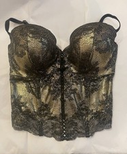 Victoria s Secret Metallic Black Lace Bronze Gold Corset Size 36D Floral