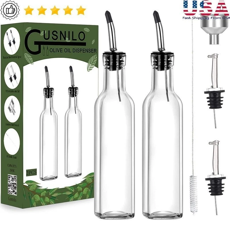 Olive Oil Dispenser Glass Bottle Stainless Steel Spout Airtight Storage Pourer