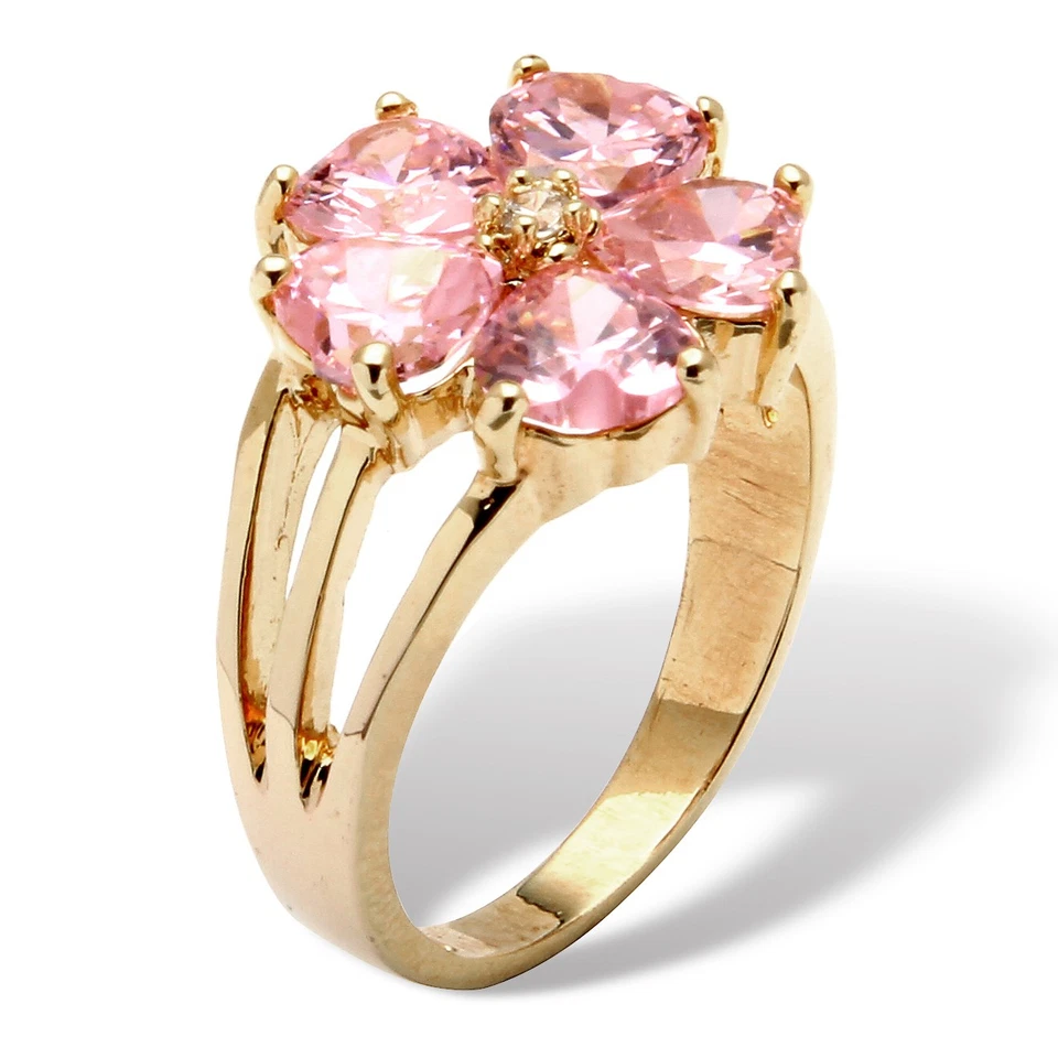Anel em forma de flor folheado a ouro com zircônia cúbica rosa 4 TCW - Imagem 2 de 4