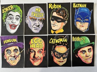 BATMAN ACEO Card 1970 s TV (8) Card Lot  Art Sketch Drawing Robin Paper