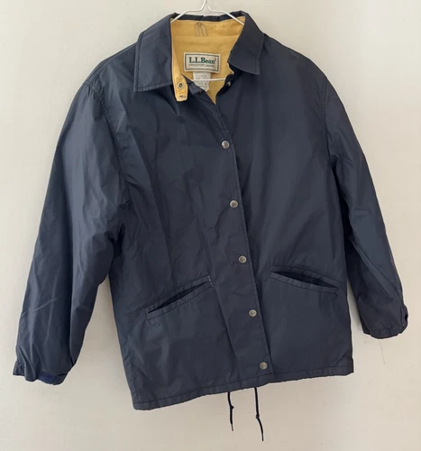 Vintage USA anni 80 L.L. Giacca Coach Bean Camoscio Foderata con Bottoni a Scatto S: Blu Navy Medio