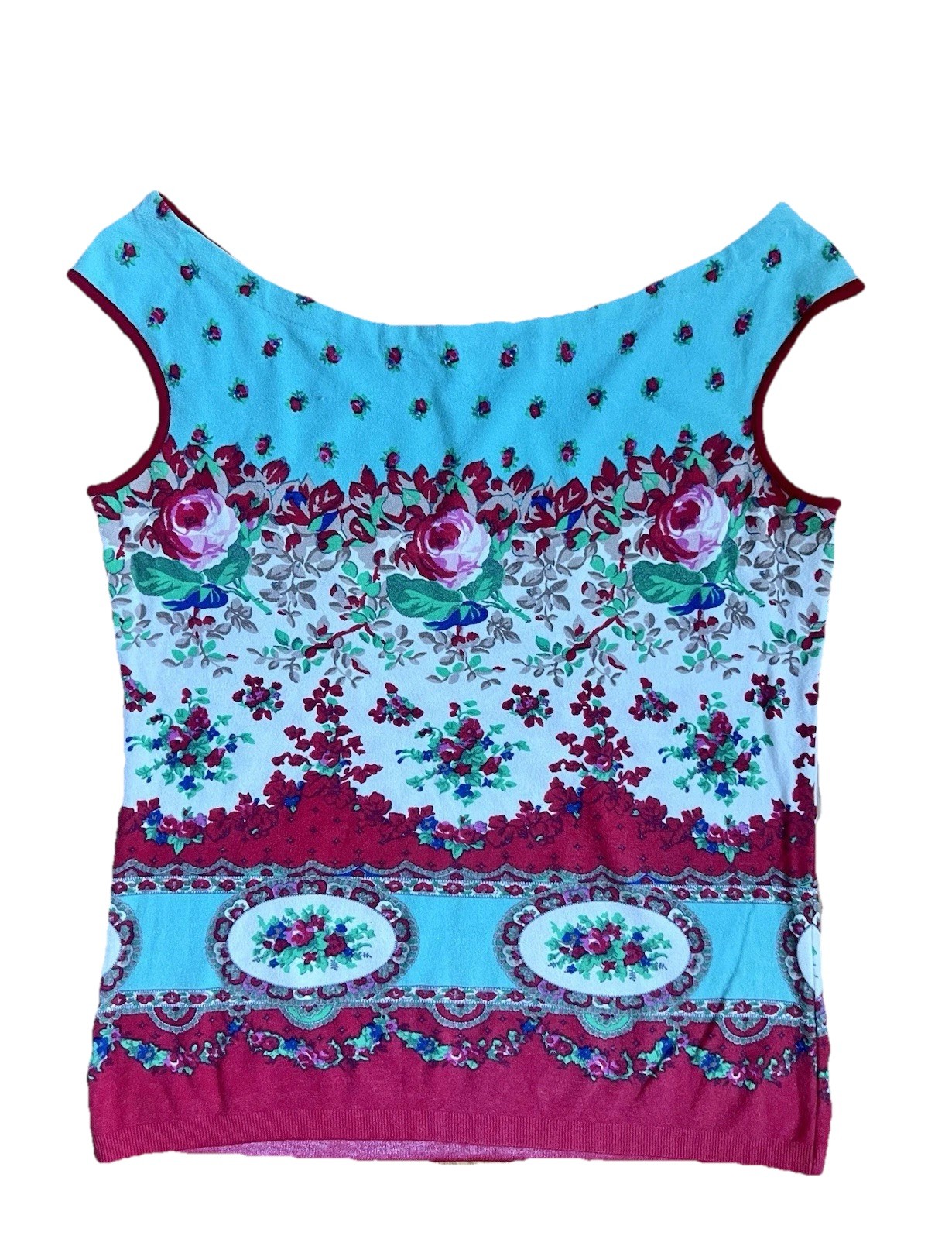 Blumarine Top 🌸Floral Beautiful Embroidered🌸Soft Sexy Stretch Bright  IT44 image 5