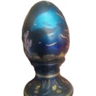 Fenton limited edition hand painted sealife dolphins cobalt blue egg paperweight