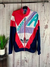 adidas Originals Track Jacket Medium Red Teal Trefoil Retro 90s Spell Out