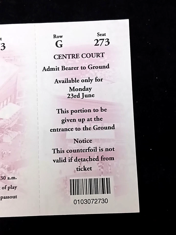 Wimbledon 2003 Center Court Full Unused Ticket June 23rd - VV-B1 - Image 2 of 4
