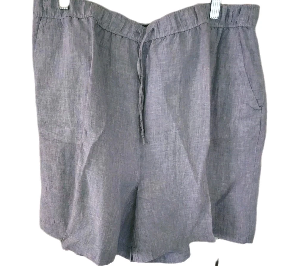 100% Linen Sz 1X Blue Tahari Coastal Oull On Bermuda Shorts Pockets 6” Inseam