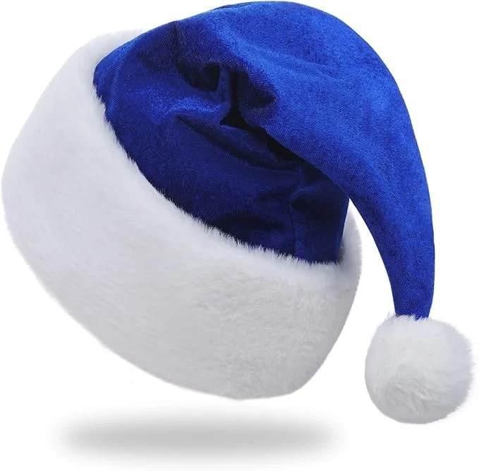 Санта шляпа, Рождественская шляпа для унисекс взрослых Deluxe бархата Рождество Санта синий - Изображение 2 из 4
